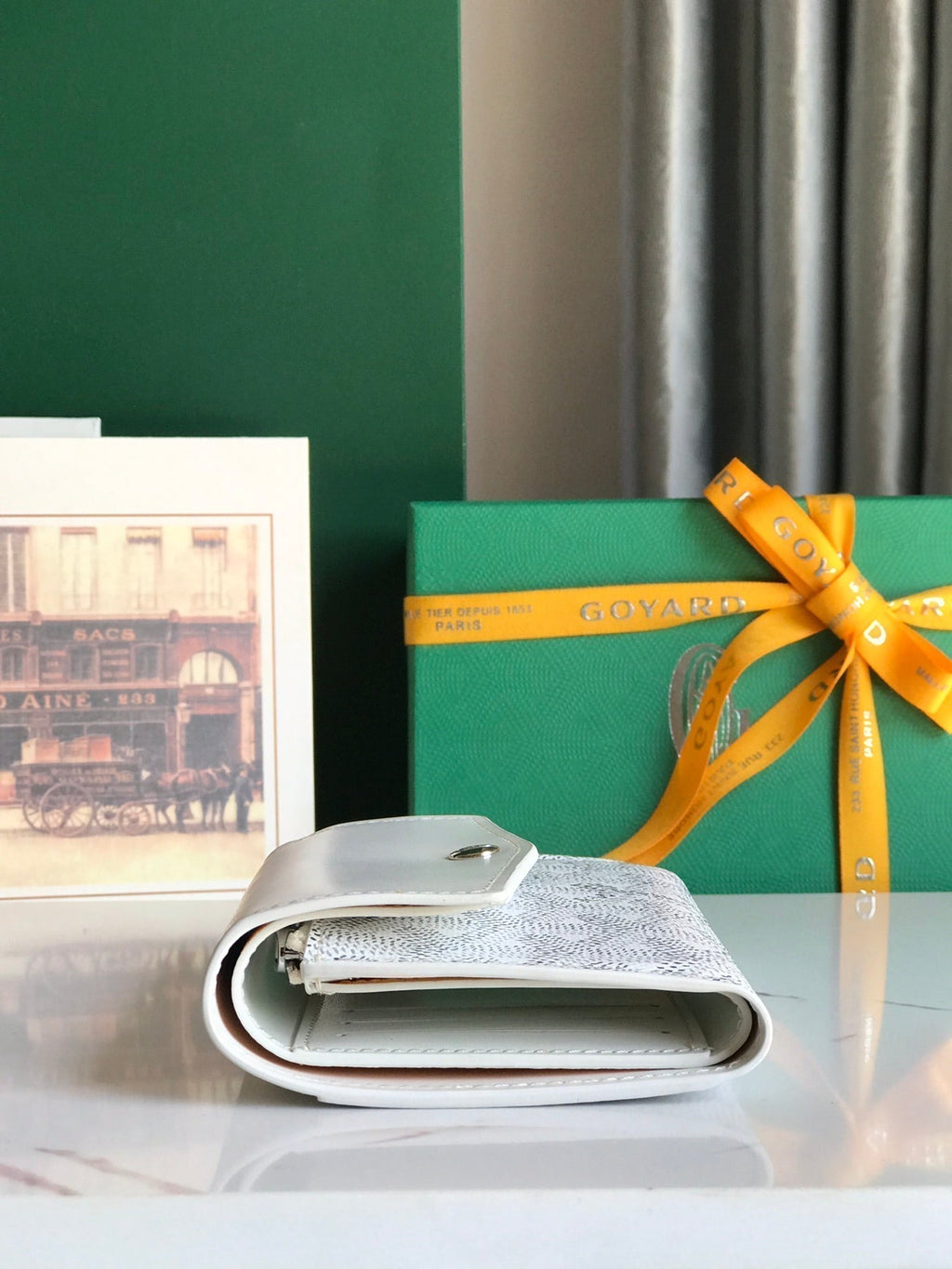 Goyard Saint-Gabriel Wallet 12 in White Calfskin and Goyardine Canvas