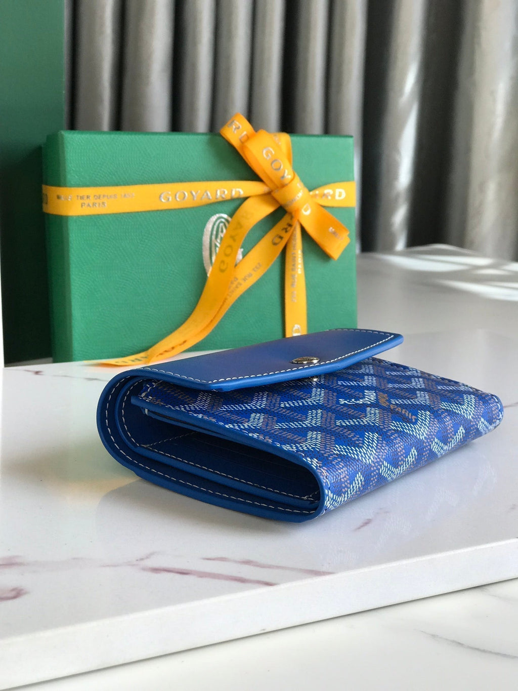 Goyard Saint-Gabriel Wallet 12 in Sapphire Blue Calfskin and Goyardine Canvas