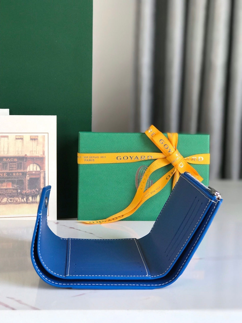 Goyard Saint-Gabriel Wallet 12 in Sapphire Blue Calfskin and Goyardine Canvas