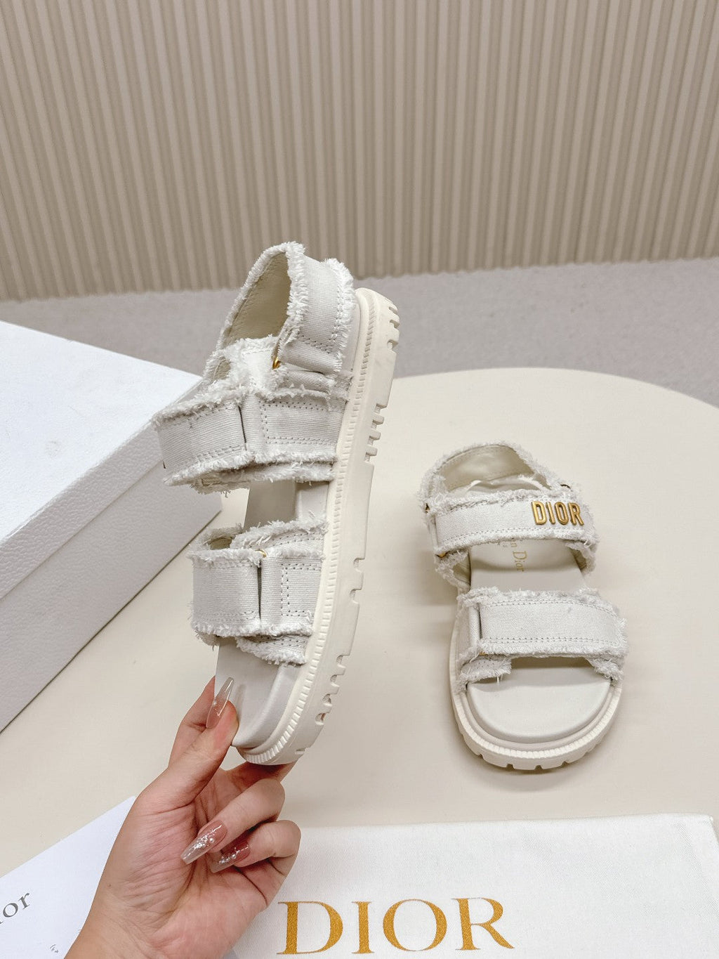 Dior Back-Strap Sandals 25S in White Denim and Calfskin with Gold Hardware