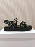 Dior Back-Strap Sandals 25S in Black Tweed and Calfskin