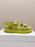 Dior Back-Strap Sandals 25S in Olive Yellow Calfskin with Gold Hardware