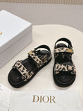 Dior Back-Strap Sandals 25S in Black Mix Leopard Print Fabric and Calfskin with Gold Hardware