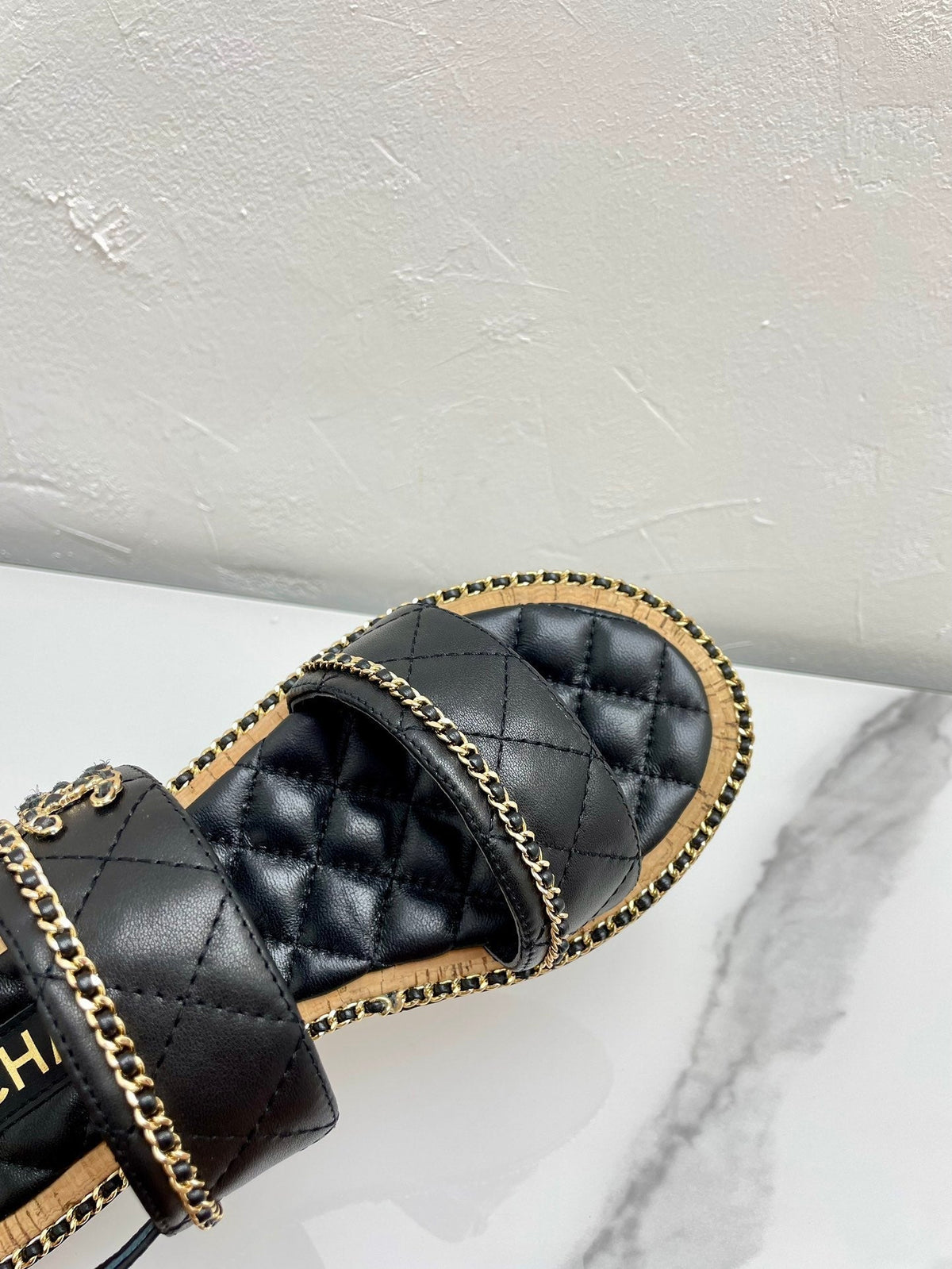 Chanel Double Straps Sandals in Black Lambskin