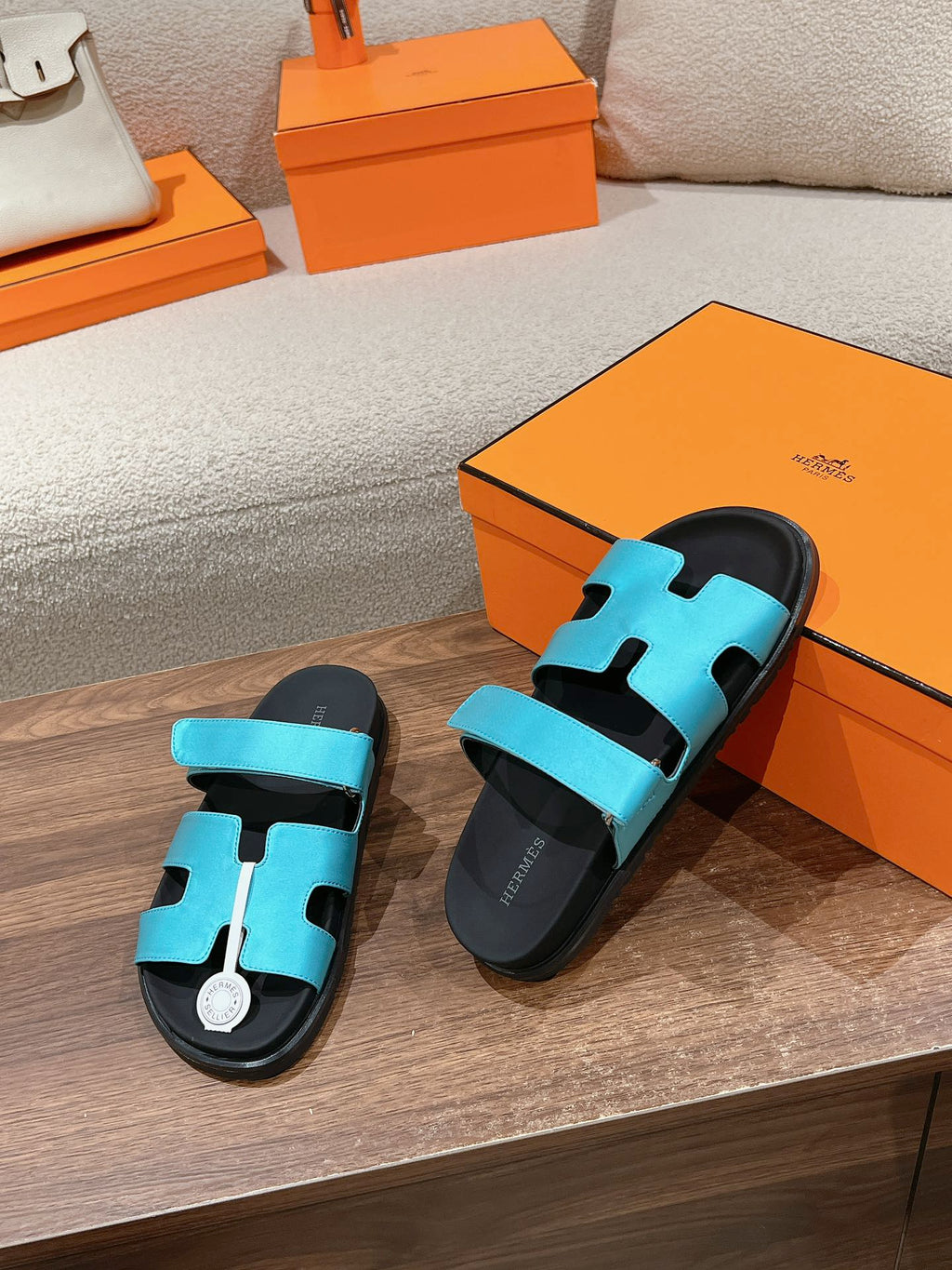 Hermes Chypre Sandal Black Mix Sky Calfskin