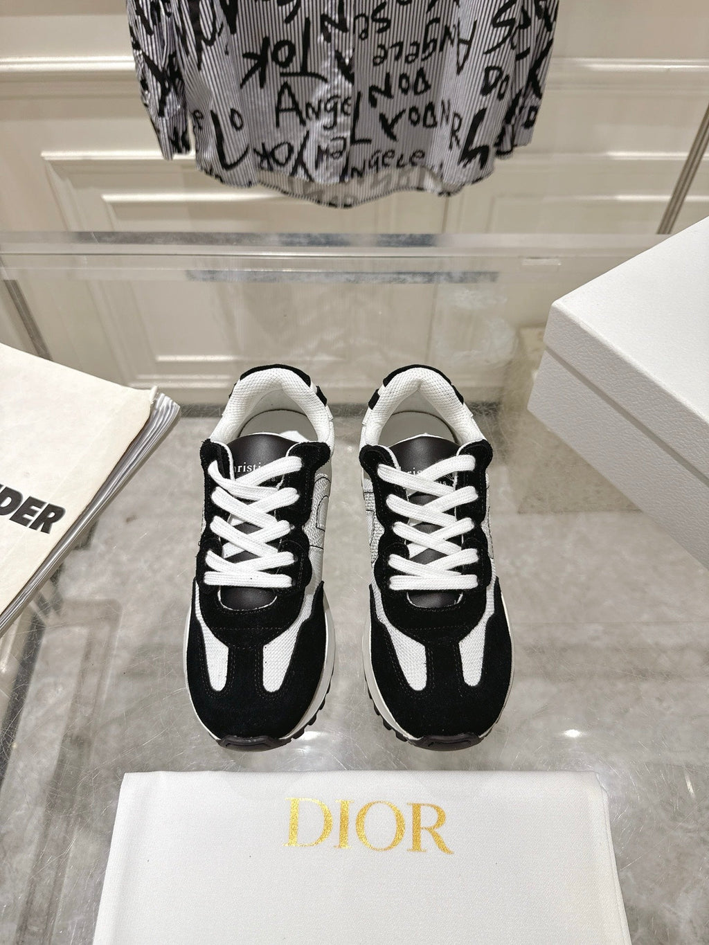 Dior 25S C'Est Sneaker in White Black Calfskin and Suede