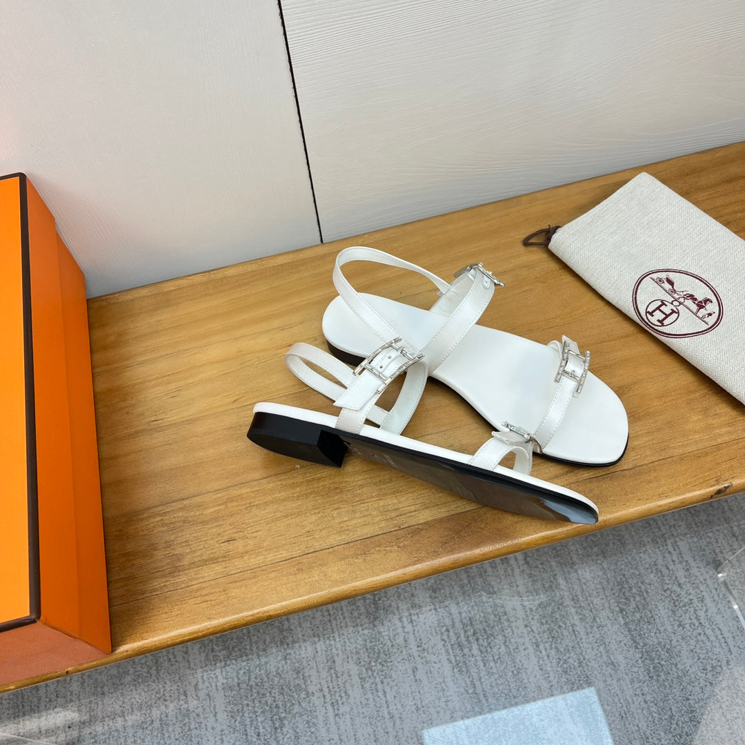 Hermes Buckle Sandal White Calfskin