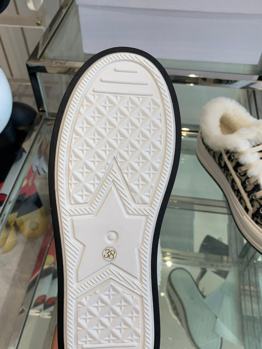 Dior Alk'N Platform Sneaker Camel Brown Cotton Embroidered with Oblique Motif and White Shearling