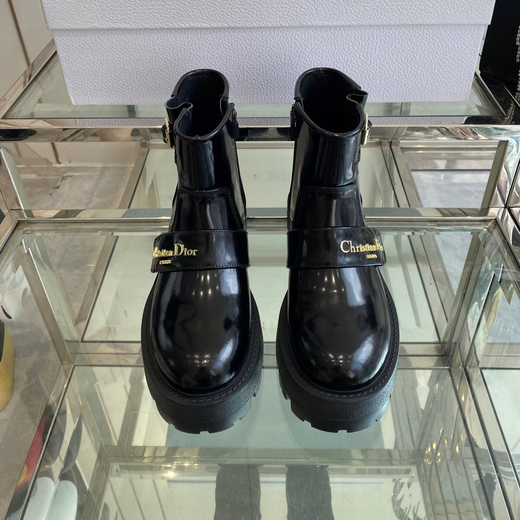 Dior 25S D-Quest Ankle Boot 35mm in Black Glossy Calfskin