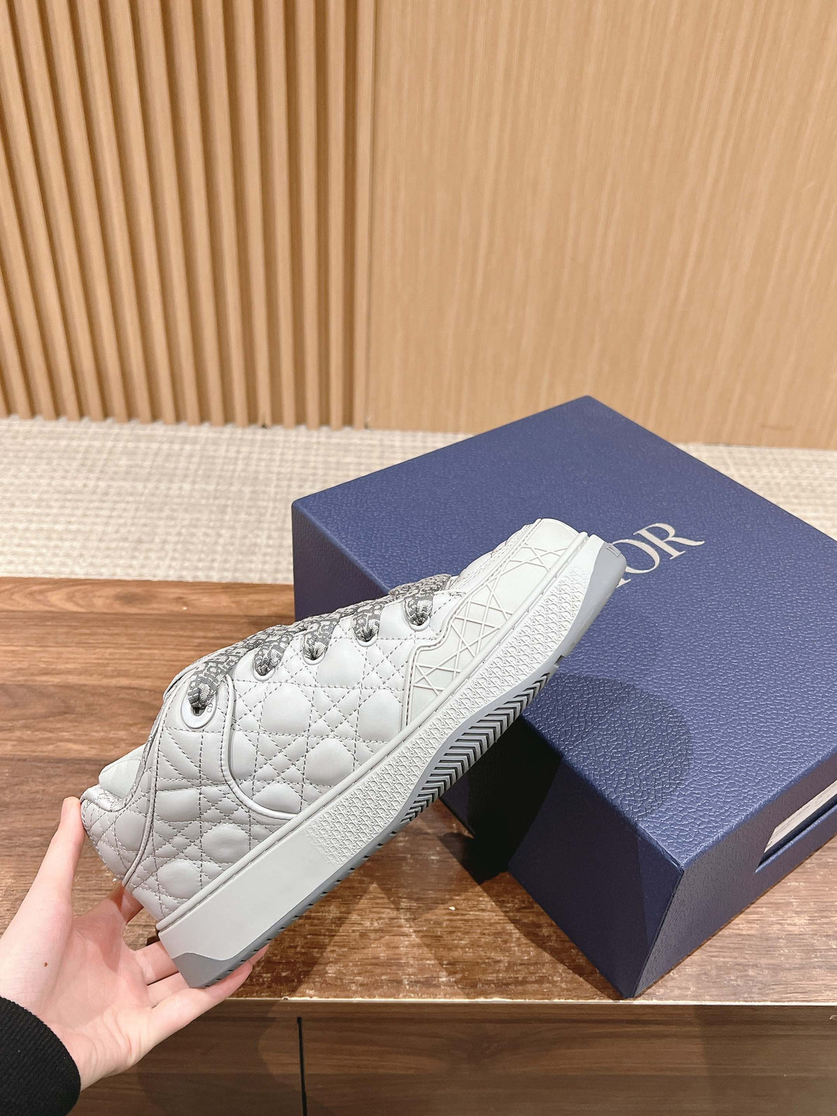 Dior By Erl B9S Skater Sneaker in Pale Gray Cannage Lambskin
