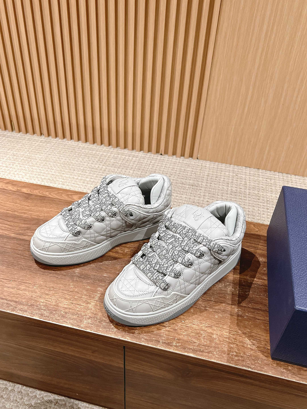 Dior By Erl B9S Skater Sneaker in Pale Gray Cannage Lambskin