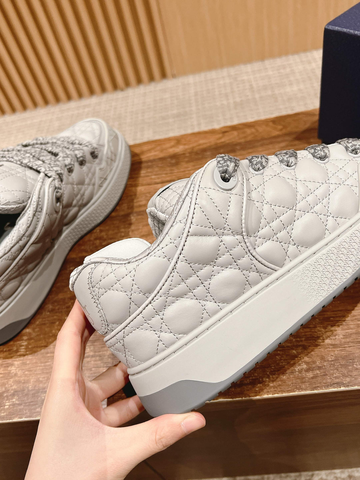 Dior By Erl B9S Skater Sneaker in Pale Gray Cannage Lambskin