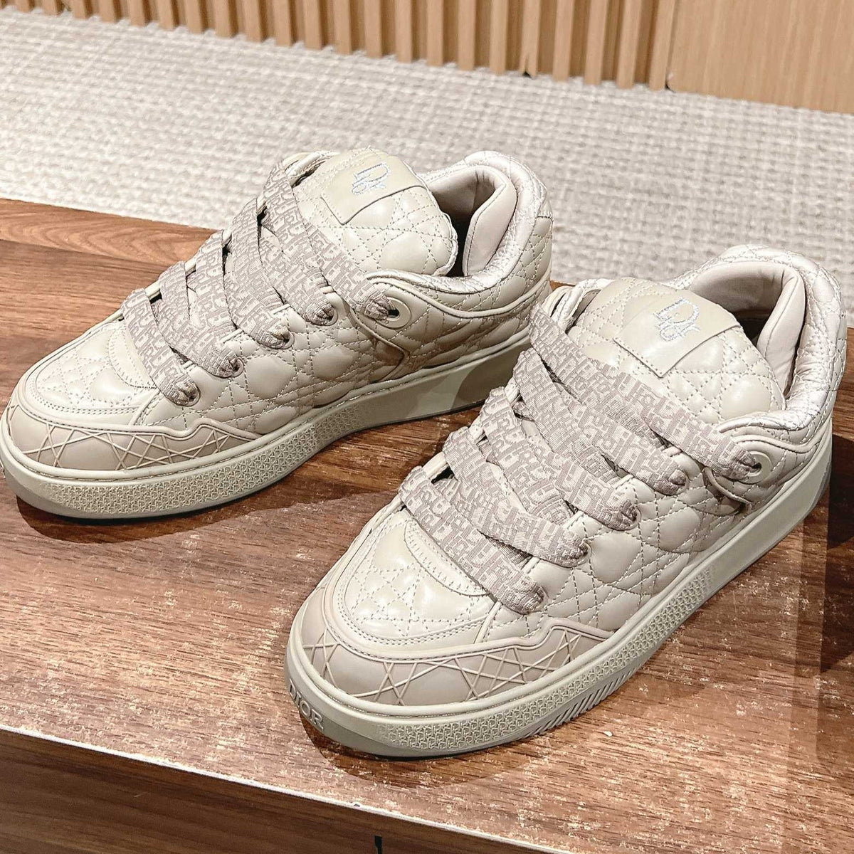 Dior By Erl B9S Skater Sneaker in Parchment Beige Cannage Lambskin