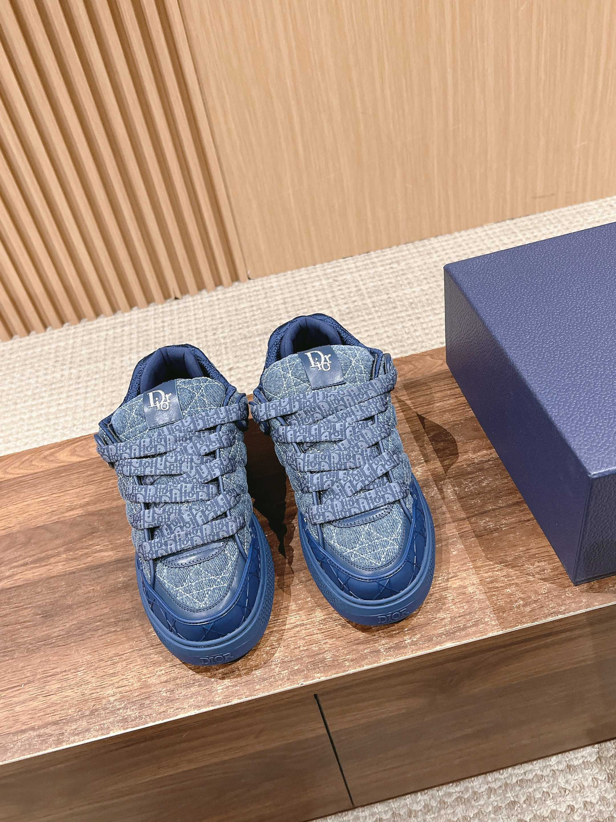 Dior By Erl B9S Skater Sneaker in Cobalt Blue Cannage Fabric