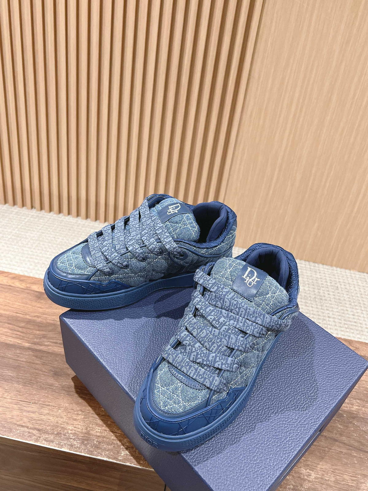 Dior By Erl B9S Skater Sneaker in Cobalt Blue Cannage Fabric