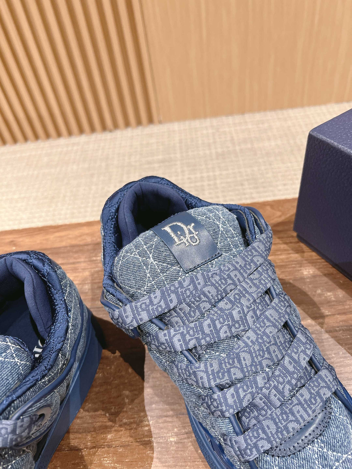 Dior By Erl B9S Skater Sneaker in Cobalt Blue Cannage Fabric