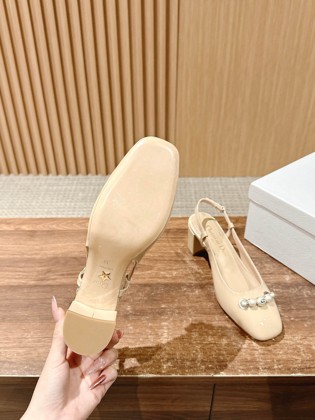 Dior High Slingback 55 mm 25S in Beige Lambskin Pearl Detailing
