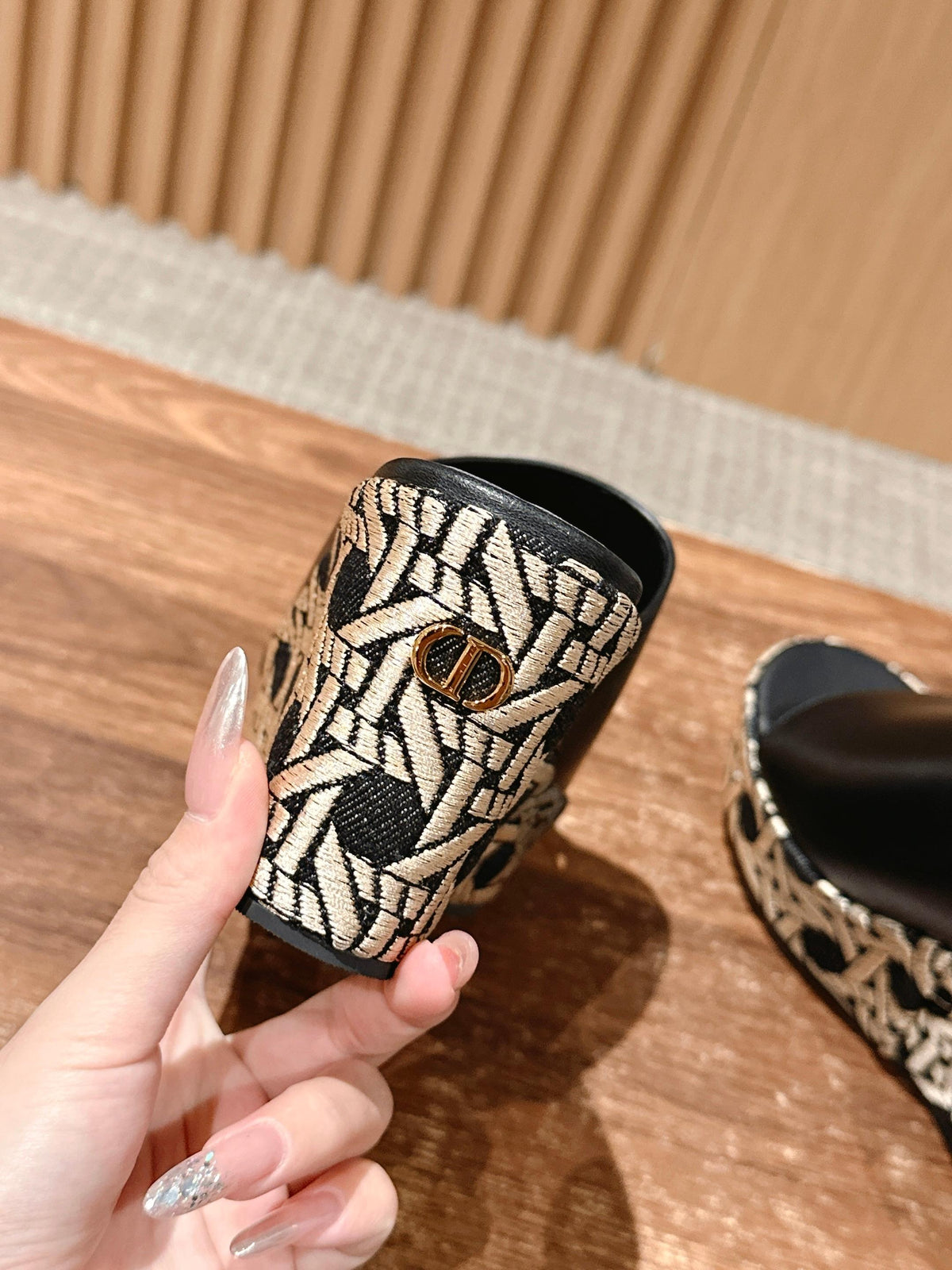 Dior Attitude Wedge Slide 90mm in Black Calfskin Canvas Sole