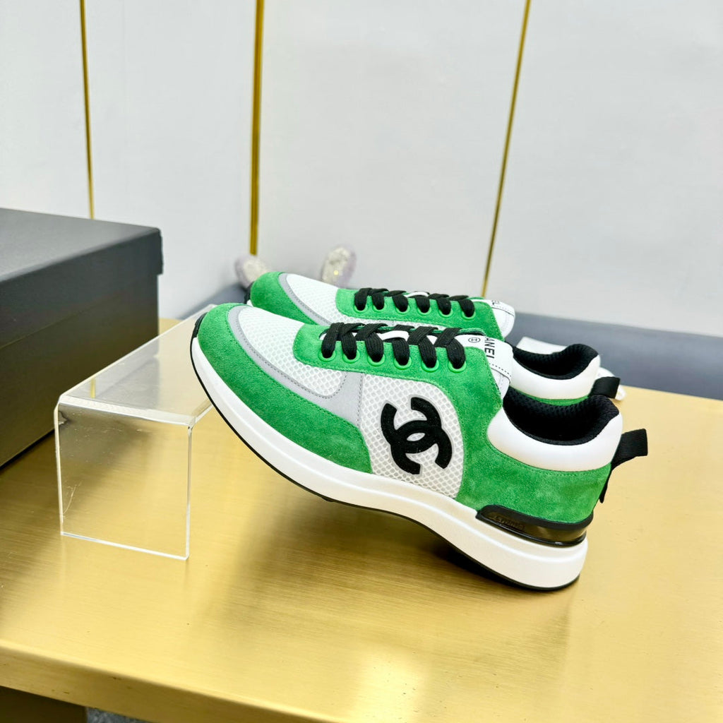 Chanel Classic Trainer in Green Mix White Mercerized Velvet