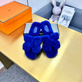 Hermes 0RAN Shearling Sandals Indigo Blue