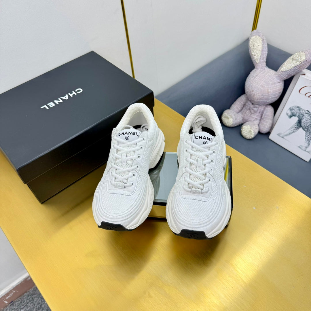 Chanel Dad Sneaker in White Suede and Breathable Mesh