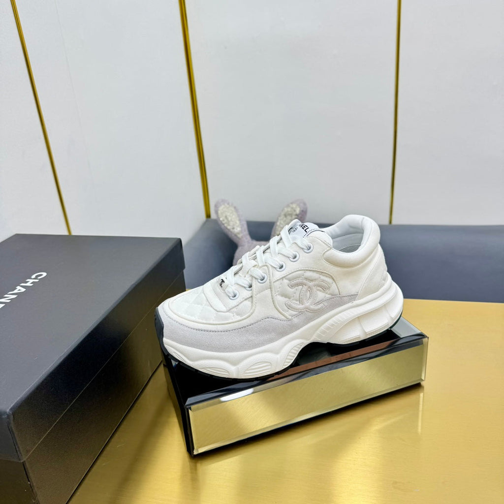 Chanel Dad Sneaker in White Lambskin and Suede