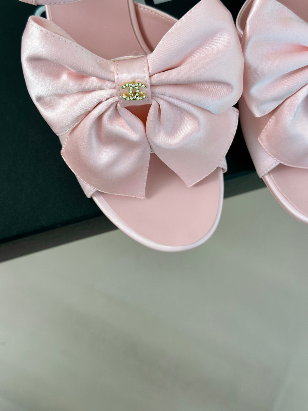 Chanel Double Big Bow High Sandal Sheepskin Light Pink