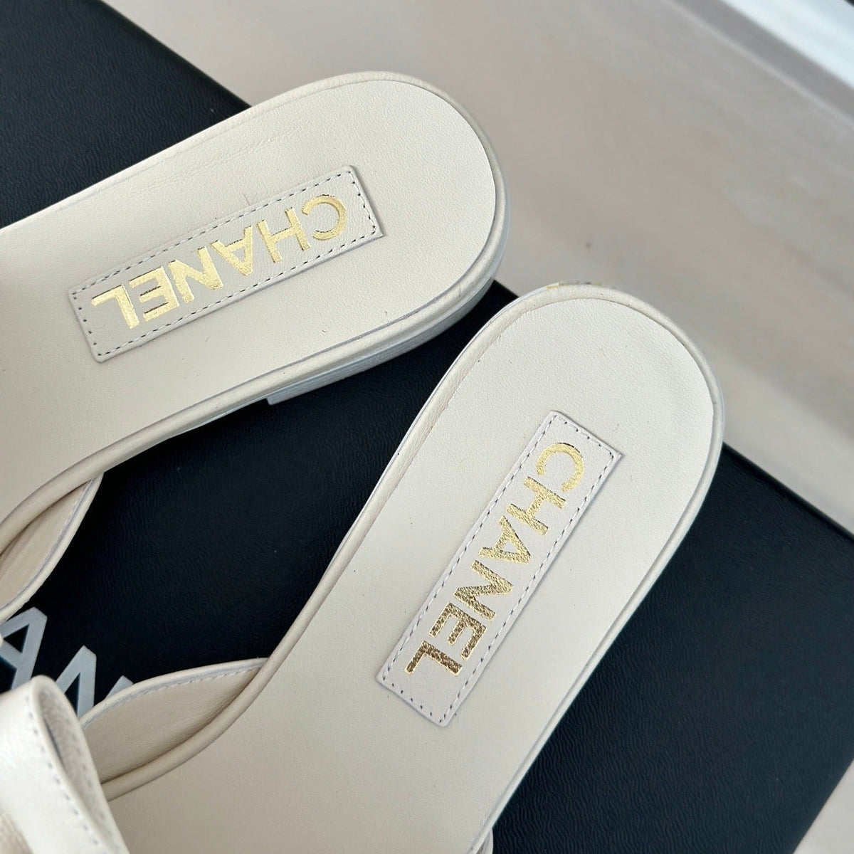 Chanel Double Big Bow Flat Sandals Sheepskin White Cream