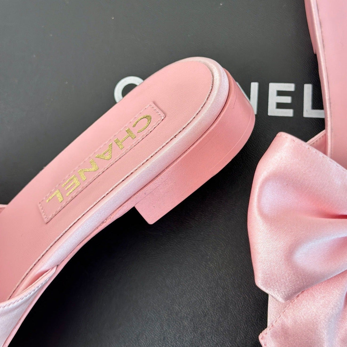 Chanel Double Big Bow Flat Sandals Sheepskin Light Pink