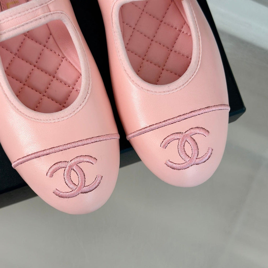 Chanel Double C Light Pink Lambskin Mary Jane Shoes