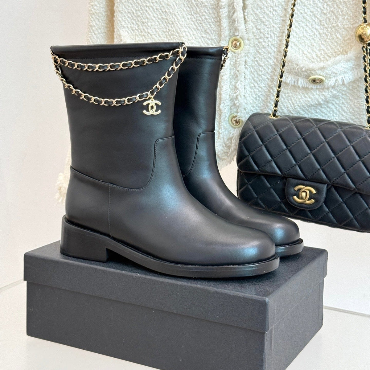 Chanel Short Boots in Black Calfskin