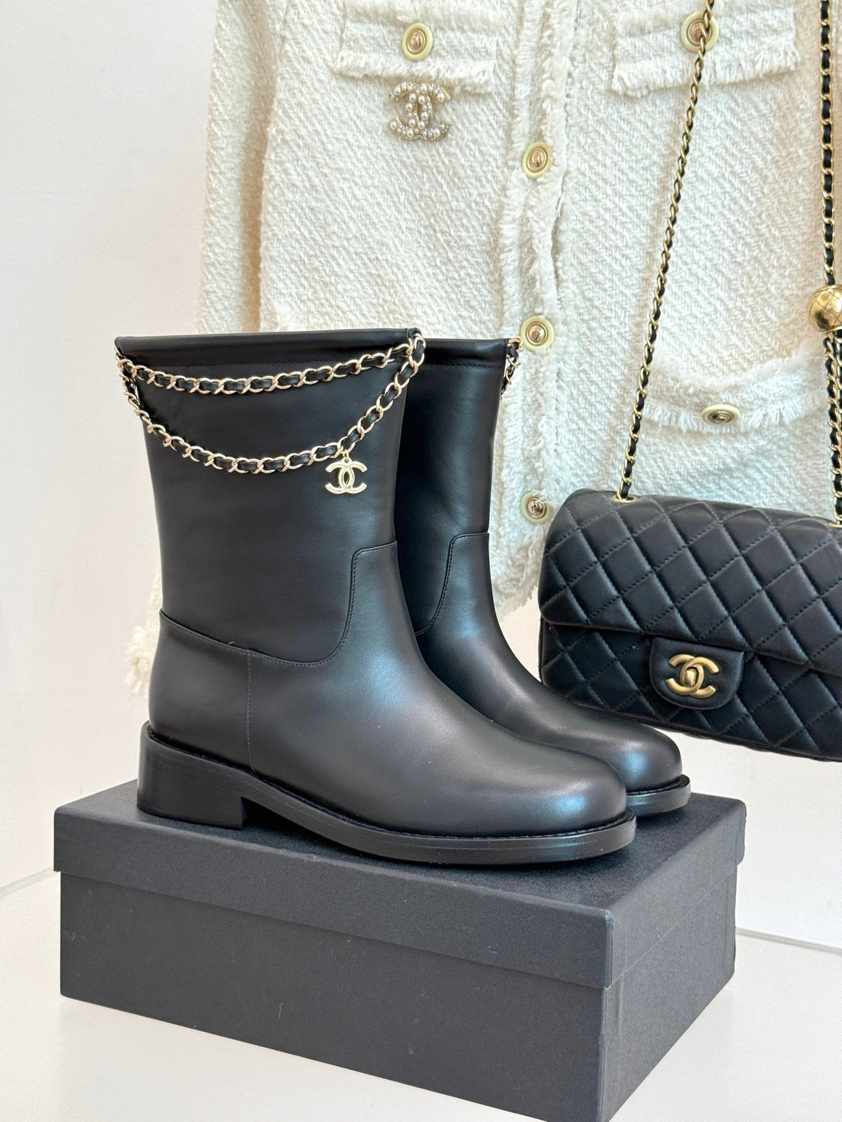 Chanel Short Boots in Black Calfskin