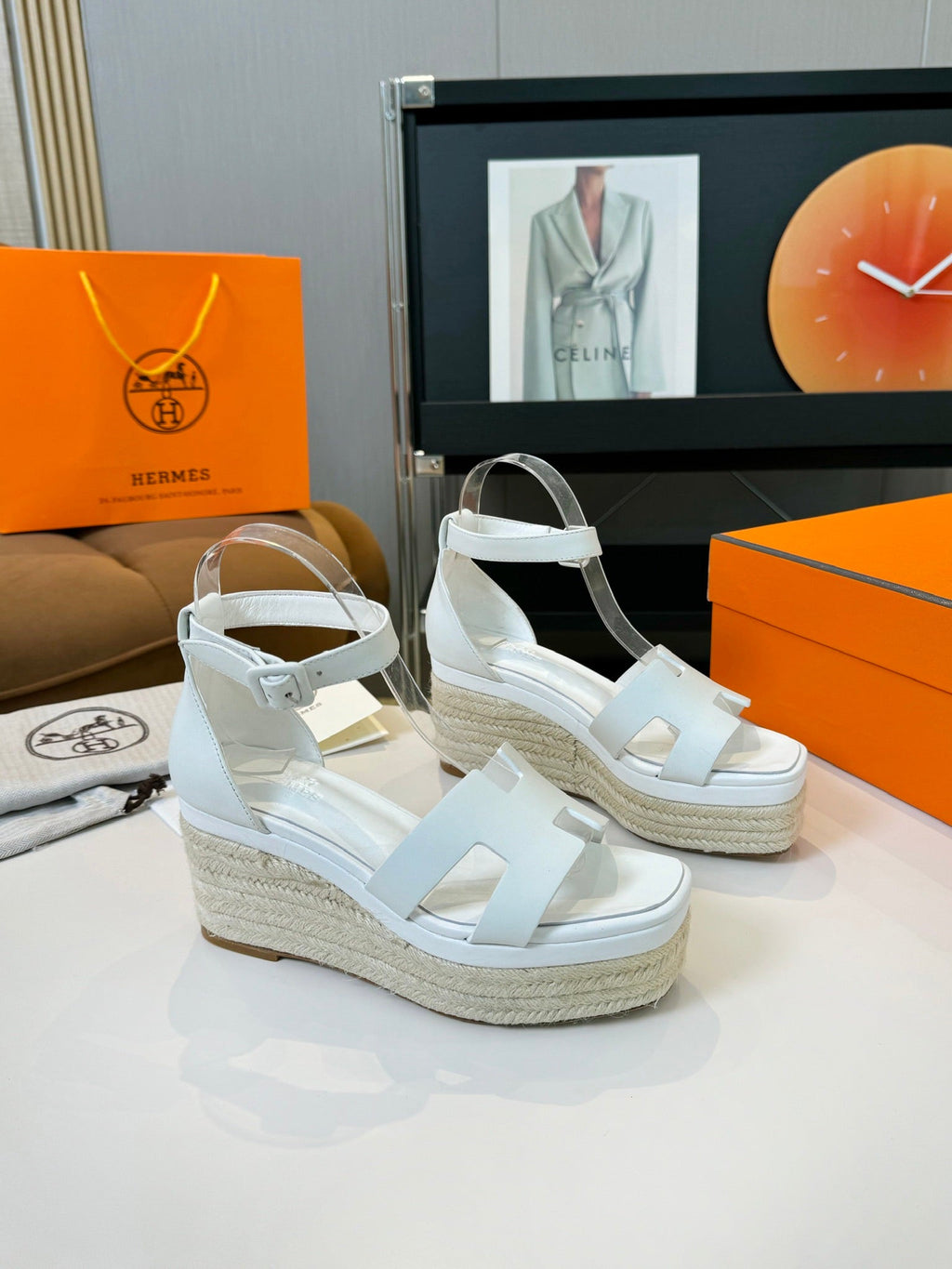 Hermes Elda Espadrille 80 White Calfskin