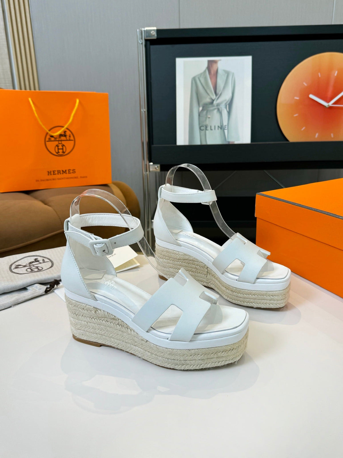 Hermes Elda Espadrille 80 White Calfskin
