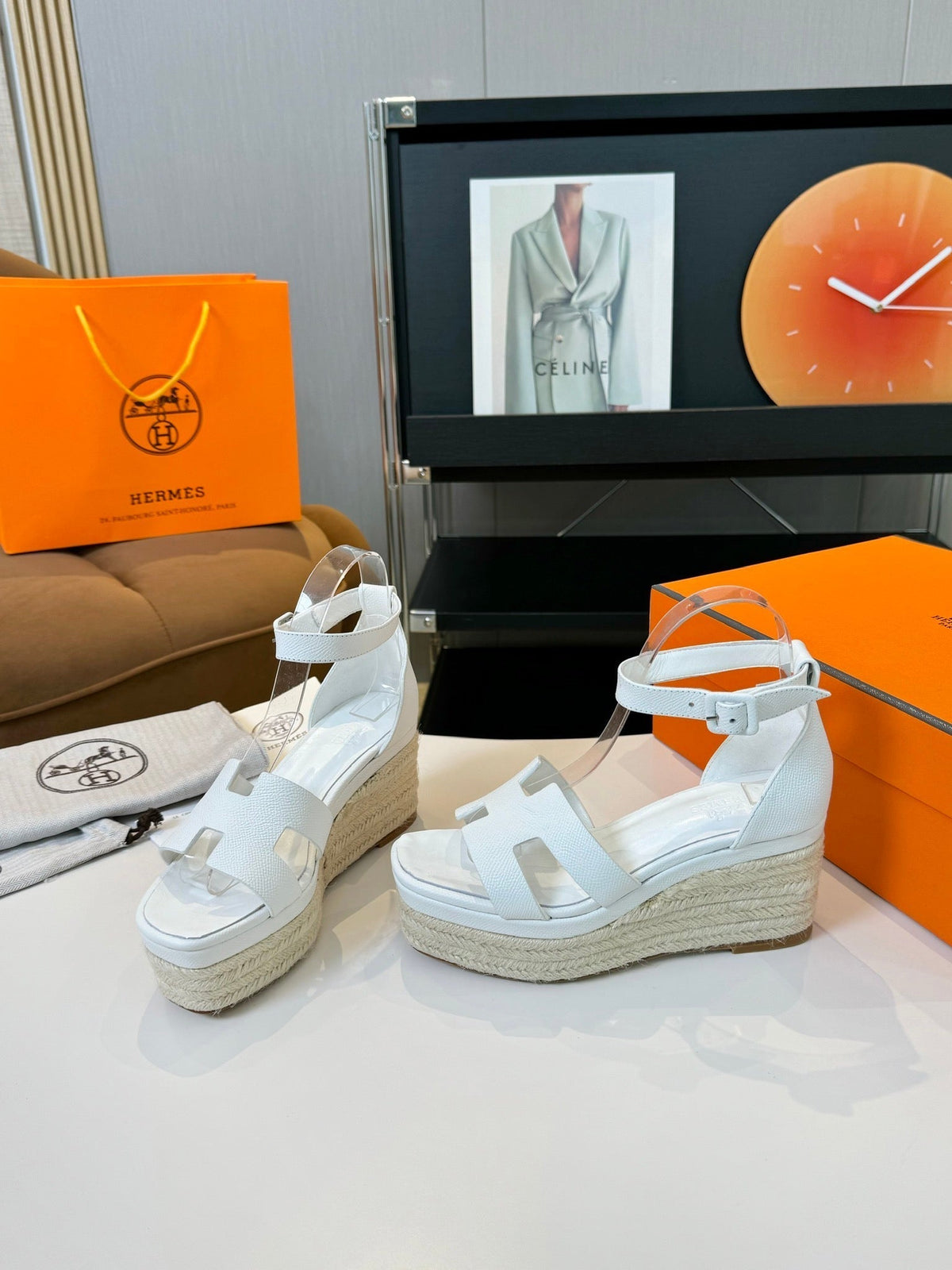 Hermes Elda Espadrille 80 White Epsom Calfskin