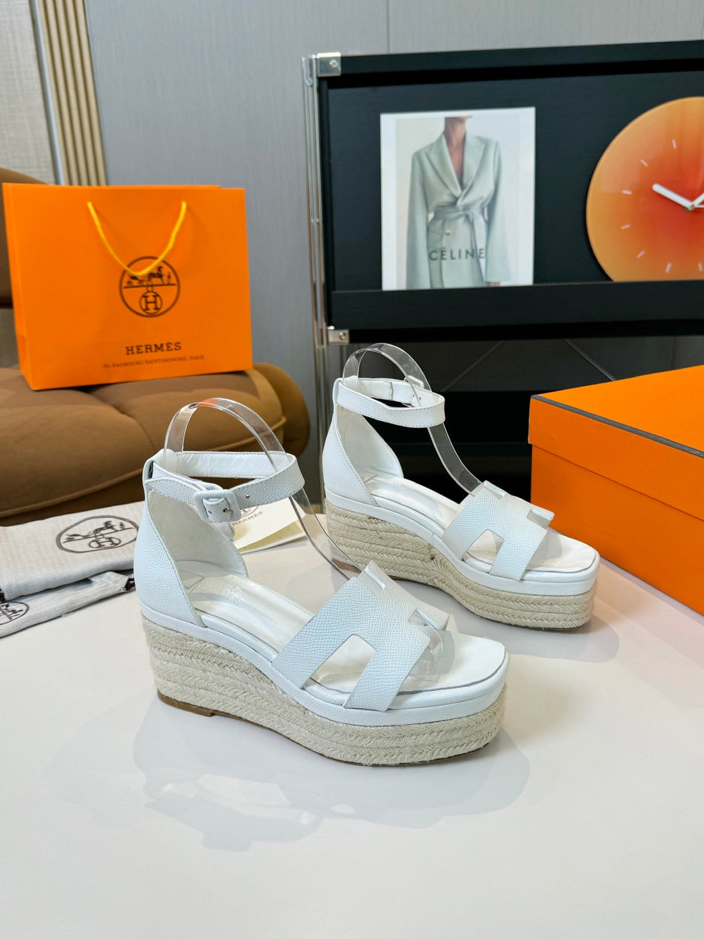 Hermes Elda Espadrille 80 White Epsom Calfskin