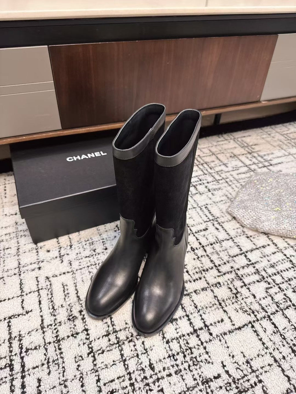 Chanel Boots in Black Suede and Calfskin 393518