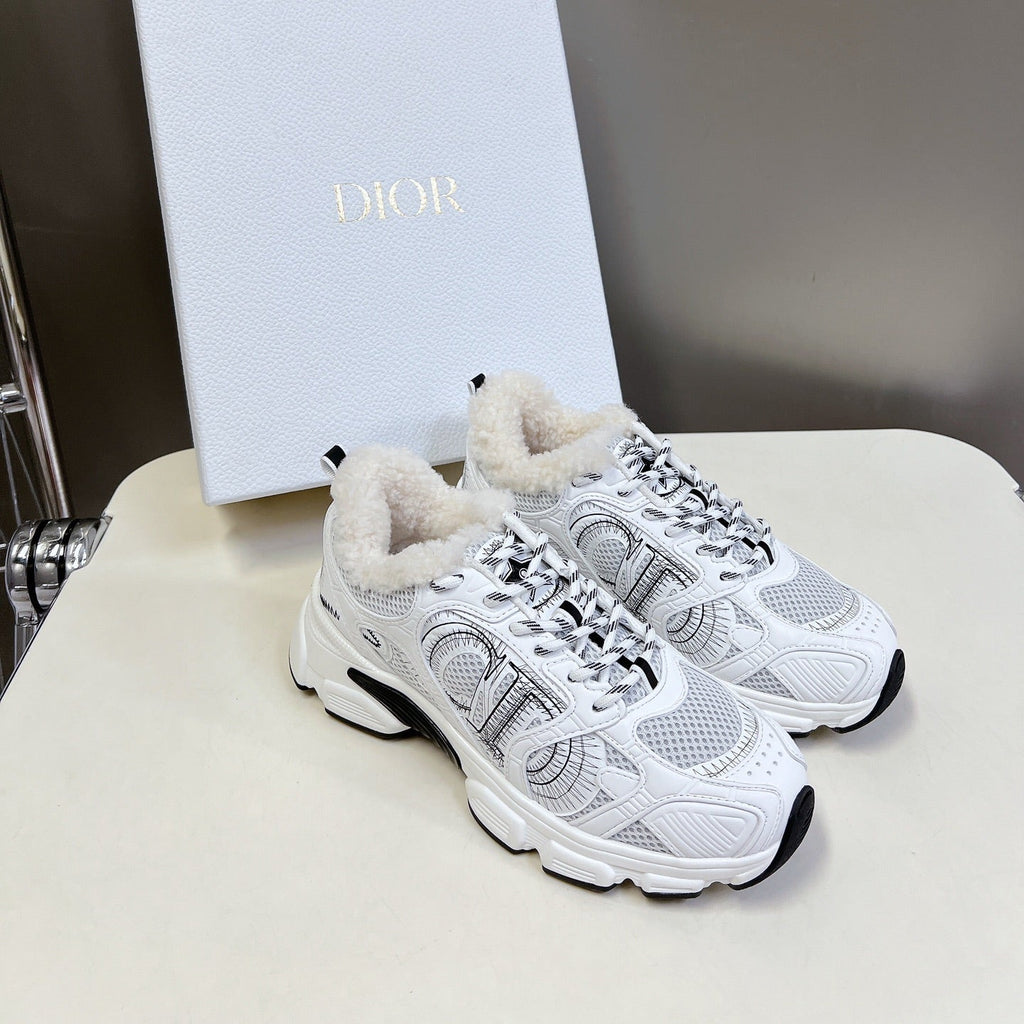 Dior Chrono Sneaker 25S in White Lambskin and Mesh Fabric