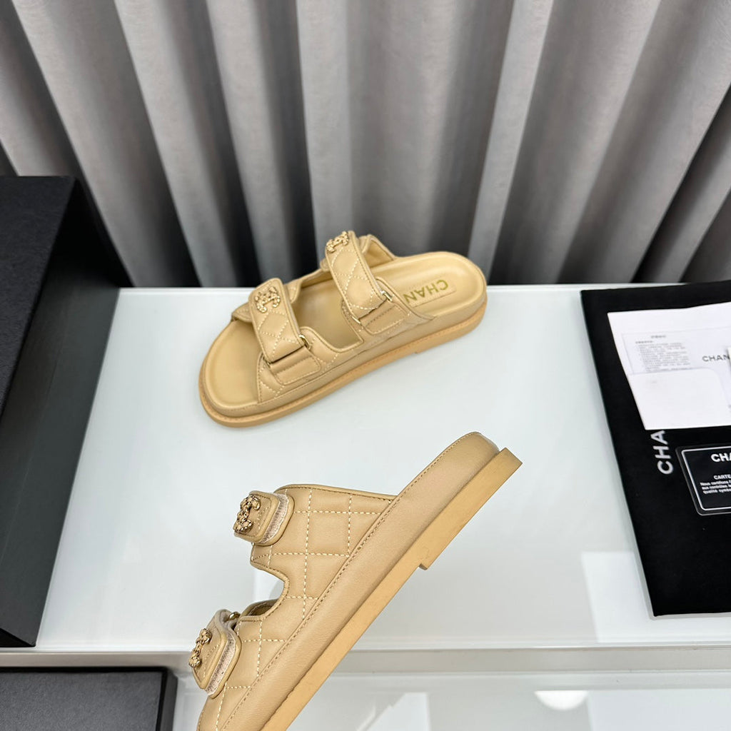 Chanel Dad Sandals Beige Lambskin Mules