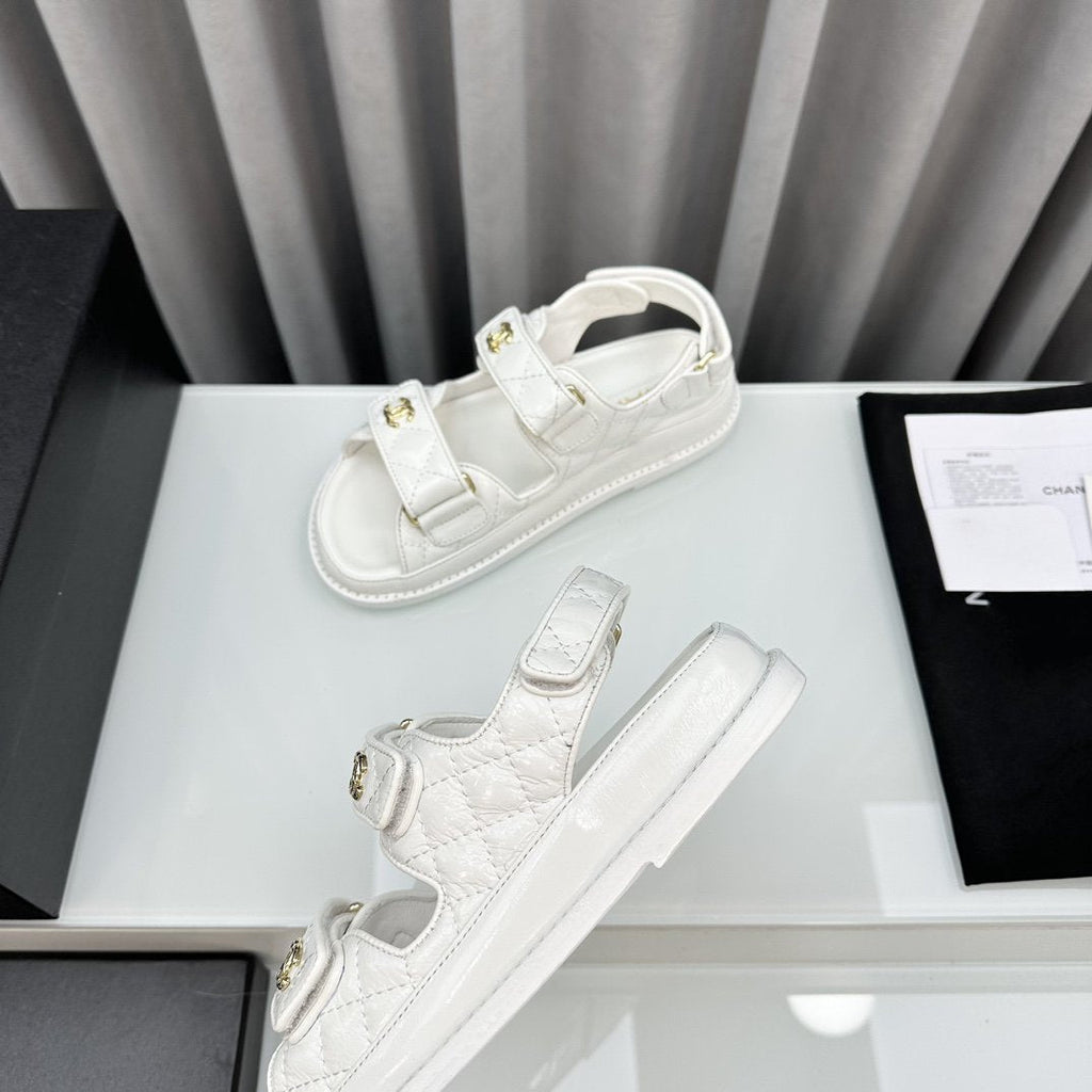 Chanel Dad Sandals White Pantet Lambskin