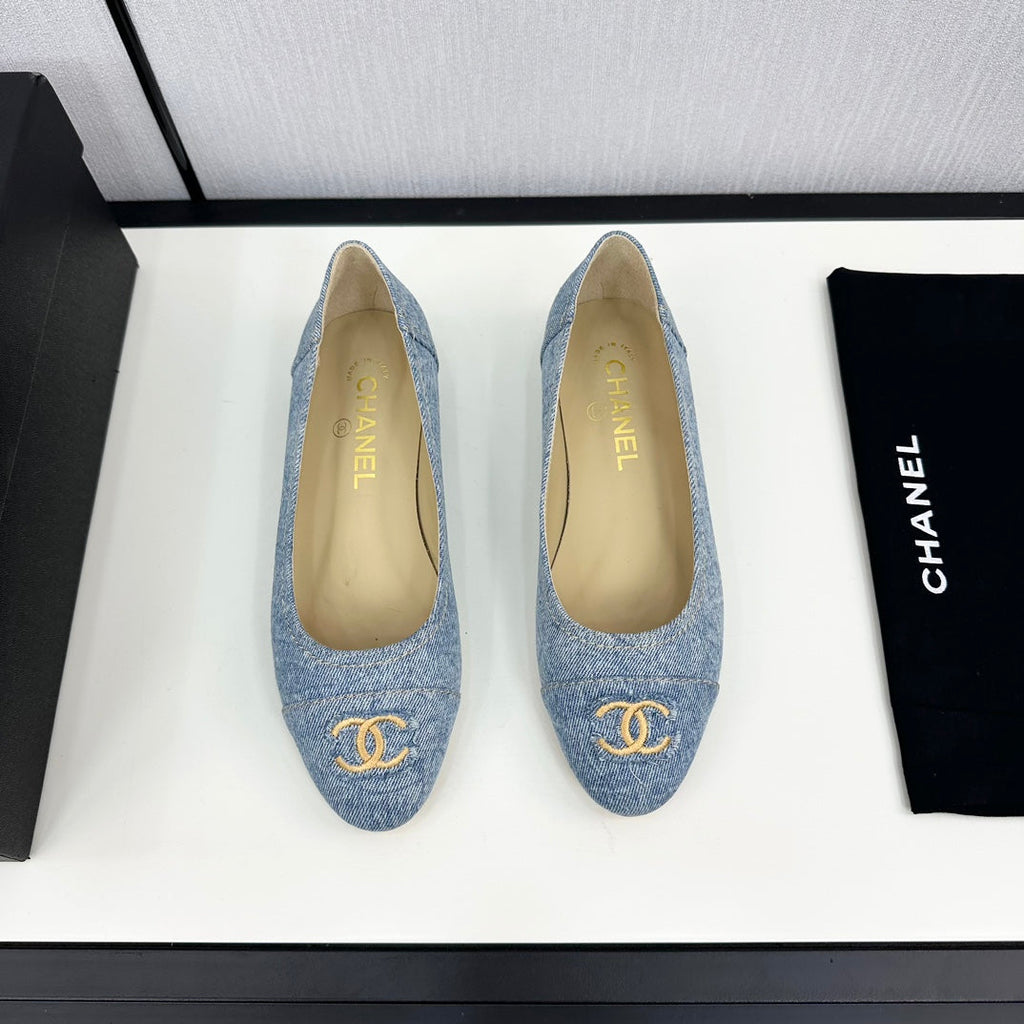 Chanel Ballet Flat Light Blue Denim 166814