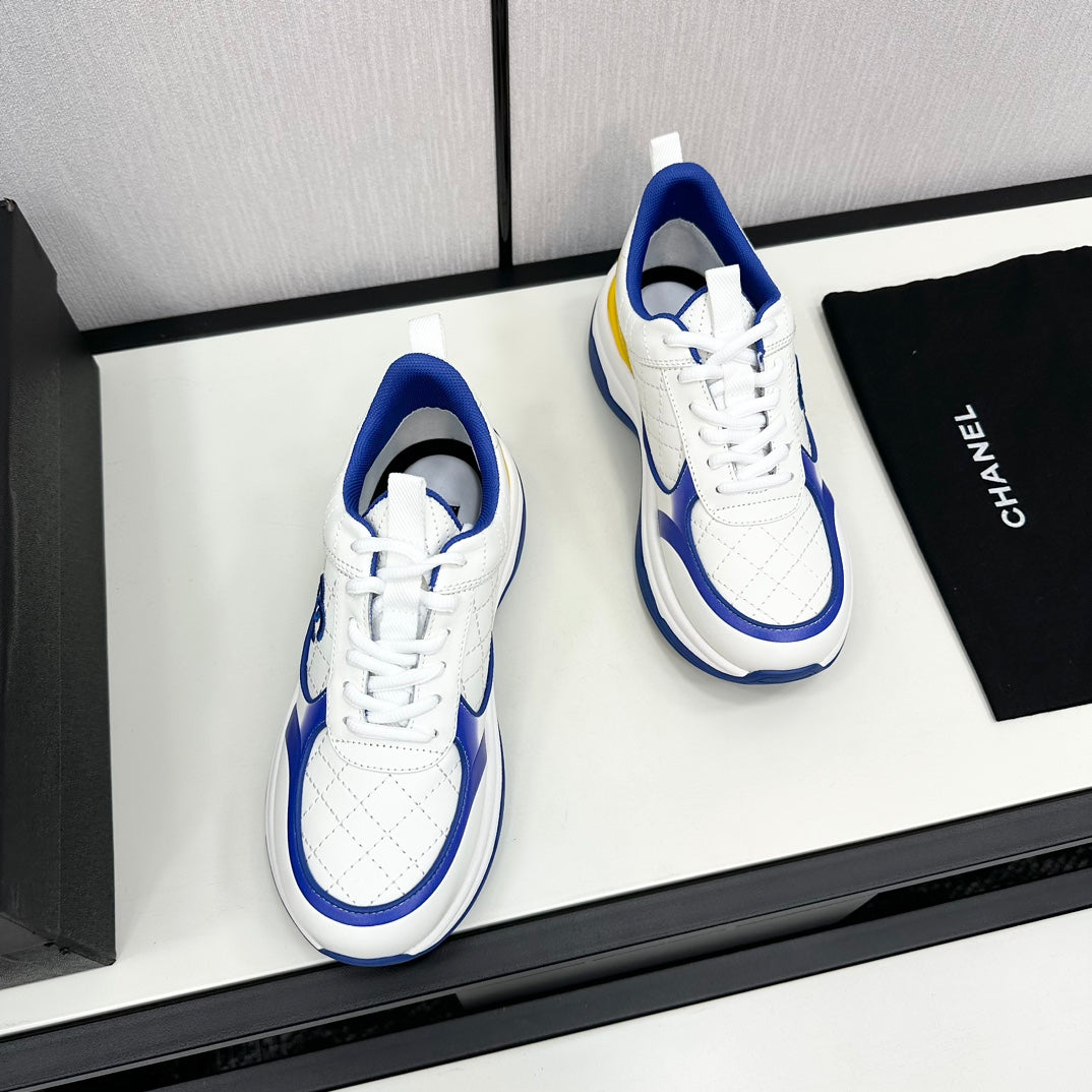 Chanel Sneaker in White Mix Cobalt Blue Embroidered Lambskin