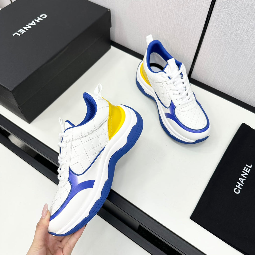 Chanel Sneaker in White Mix Cobalt Blue Embroidered Lambskin