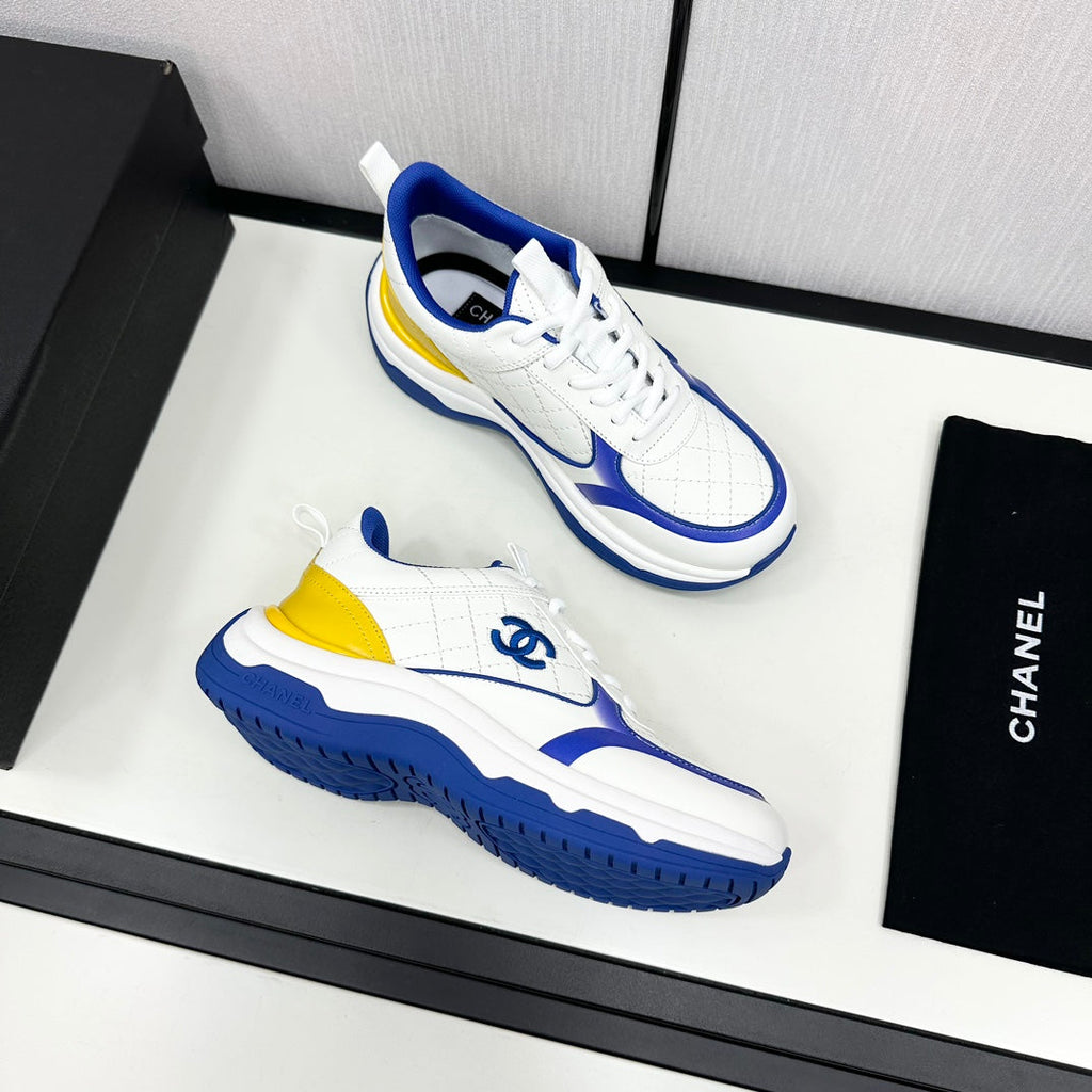 Chanel Sneaker in White Mix Cobalt Blue Embroidered Lambskin