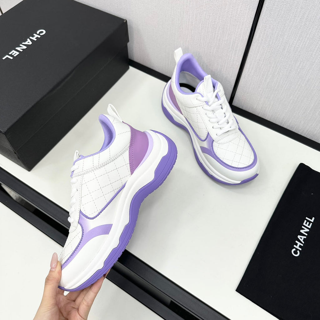 Chanel Sneaker in White Mix Iris Purple Embroidered Lambskin