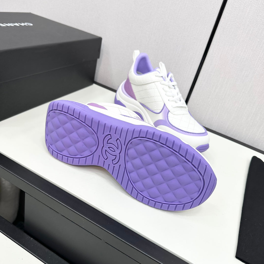 Chanel Sneaker in White Mix Iris Purple Embroidered Lambskin