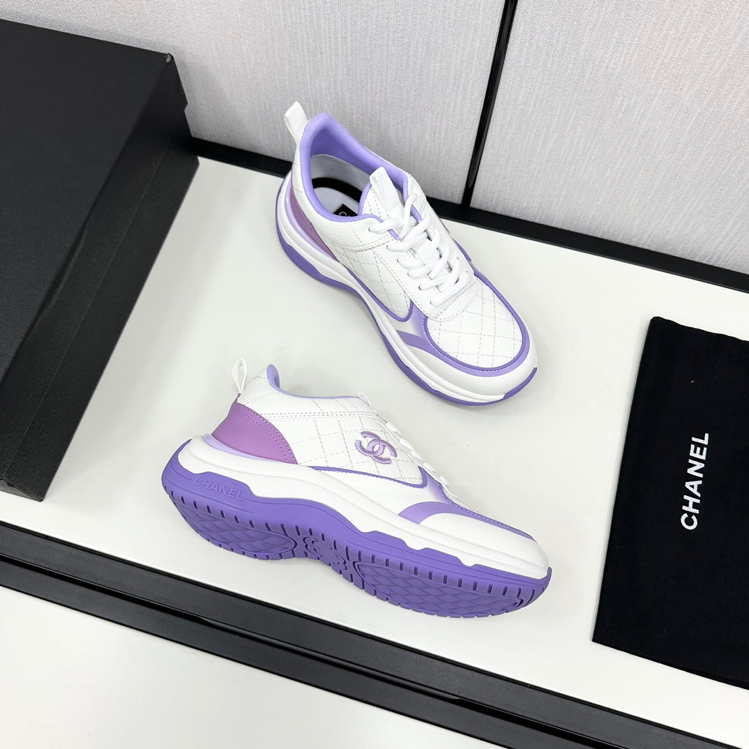 Chanel Sneaker in White Mix Iris Purple Embroidered Lambskin