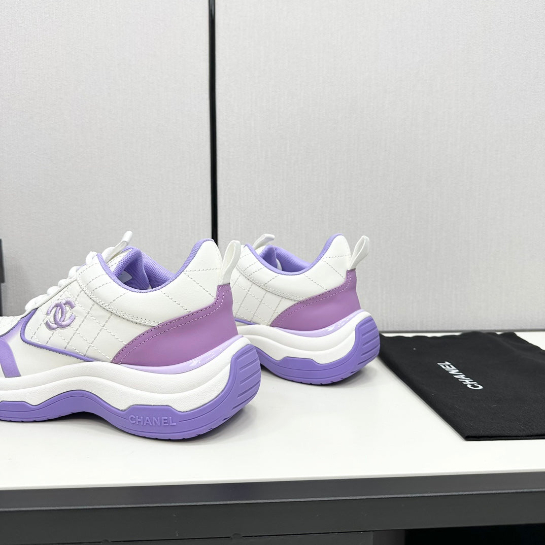 Chanel Sneaker in White Mix Iris Purple Embroidered Lambskin