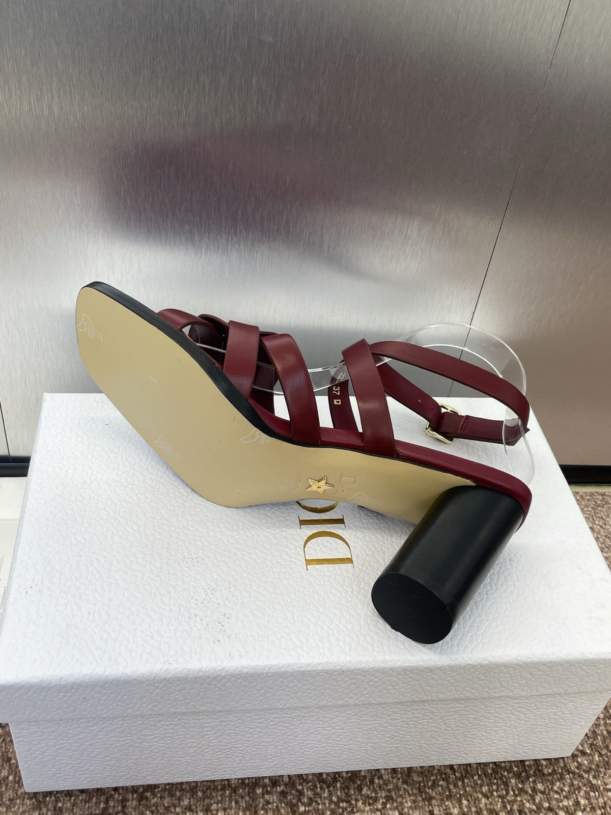 Dior D-Club High Heel Slide 25S 80mm in Burgundy Red Calfskin
