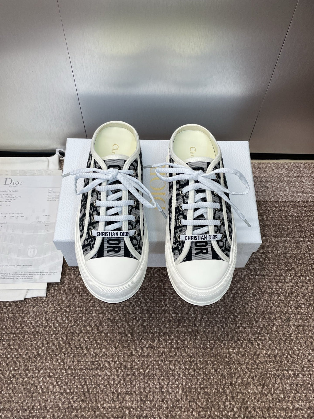 Dior 25S Walk'N' Sneaker in Black White Oblique Embroidered Cotton